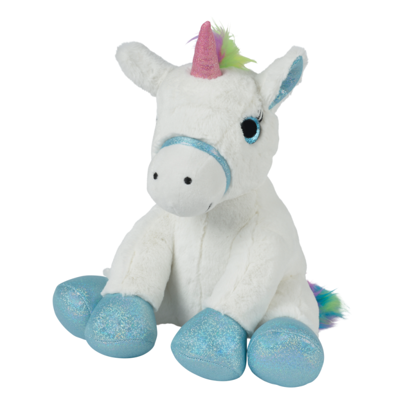  soft toy seated unicorn white blue 35 cm 